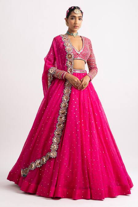 Vvani By Vani Vats_Pink Lehenga And Dupatta Organza Blouse Georgette Lining Set With Embroidered _Online_at_Aza_Fashions