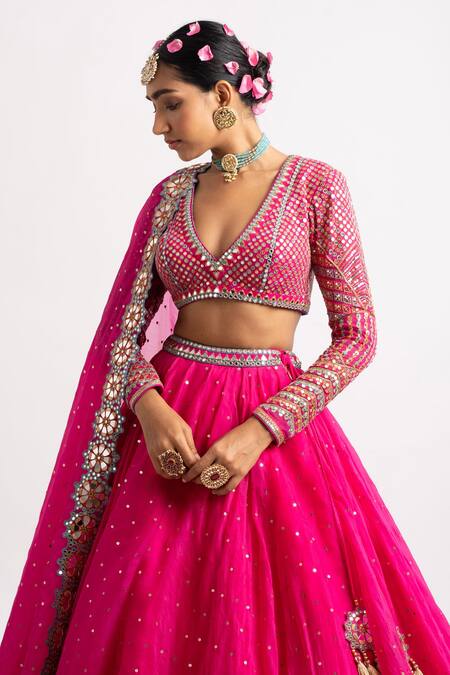 Shop_Vvani By Vani Vats_Pink Lehenga And Dupatta Organza Blouse Georgette Lining Set With Embroidered _Online_at_Aza_Fashions