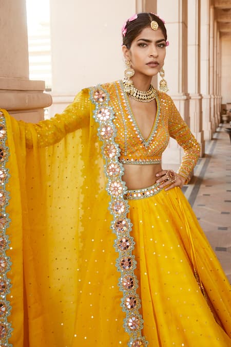 Mihika in Yellow Lehanga with sea cell and Floral Jewellery in her Haldi  Function | Bridal sarees south indian, Bridal anarkali suits, Haldi ceremony