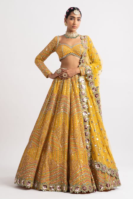 Vvani by Vani Vats Yellow Lehenga And Blouse Georgette Dupatta Net Lining  Silk Bridal Set 