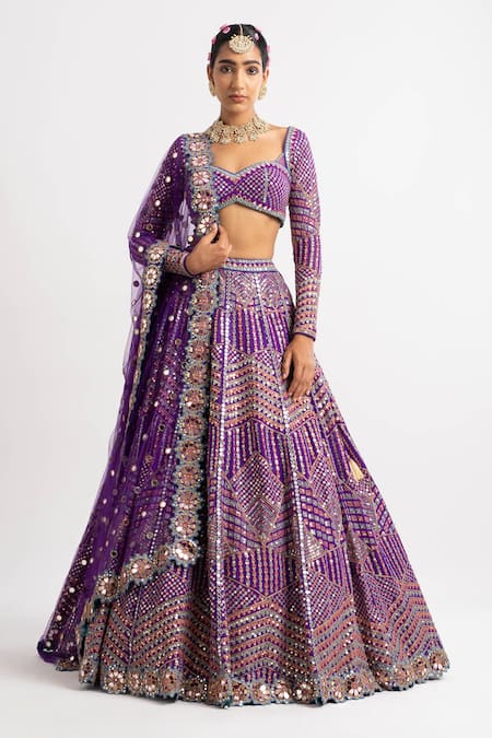 Vvani By Vani Vats_Purple Lehenga And Blouse Georgette Dupatta Net Lining Embroidered Bridal Set _Online_at_Aza_Fashions