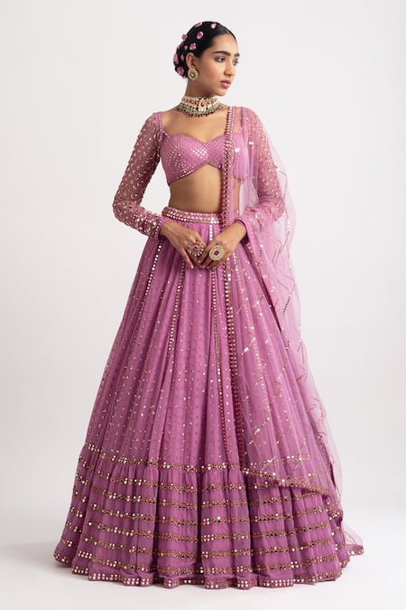 Hand work pink blouse with light blue lehenga by Sweta Acharya! Can be  customized as per your choice and sty… | Combination dresses, Light blue  skirts, Blue lehenga