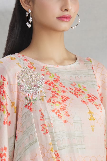 Shop_Parul | Vivek_Pink Crepe Printed Floral Round Cowl Dress  _Online_at_Aza_Fashions