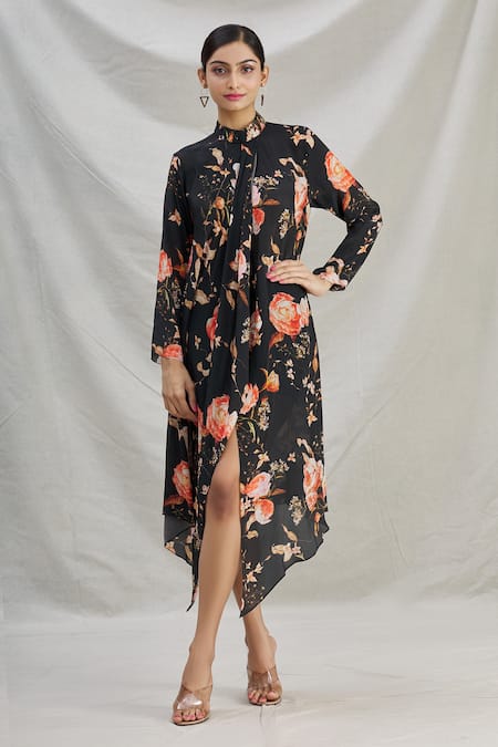 Aakaa black floral strapless midi dress – The Girl's Style Boutique