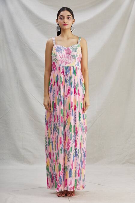 Shop_Show Shaa_Peach Georgette Floral Motifs Sweetheart Neck Lara Print Anarkali _Online_at_Aza_Fashions