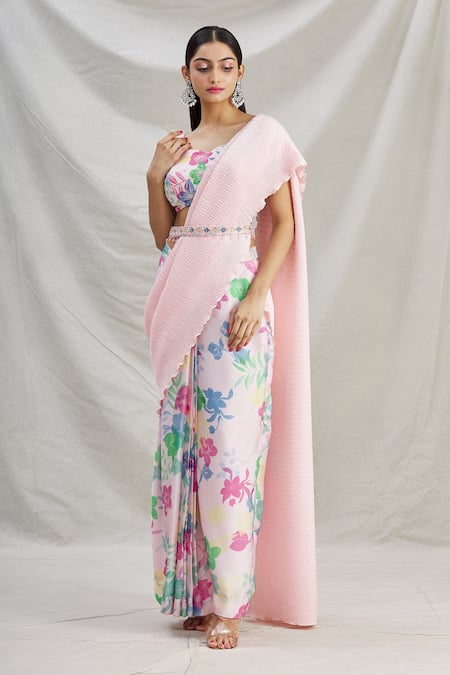 Show Shaa Printed Pre-Draped Saree With Blouse 