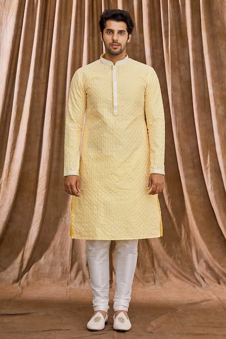 Buy Arihant Rai Sinha Yellow Silk, Cotton Embroidery Lucknowi Kurta Set Online at Aza Fashions Buy_Arihant Rai Sinha_Yellow Silk, Cotton Embroidery Lucknowi Kurta Set _Online_at_Aza_Fashions
