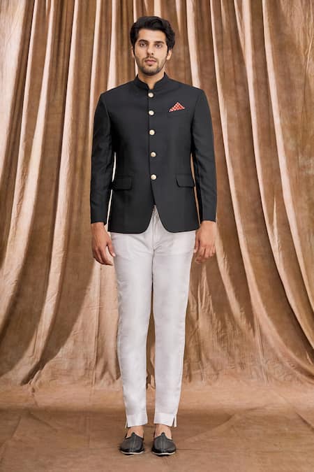 Aham-Vayam_Black Cotton Bandhgala _Online_at_Aza_Fashions