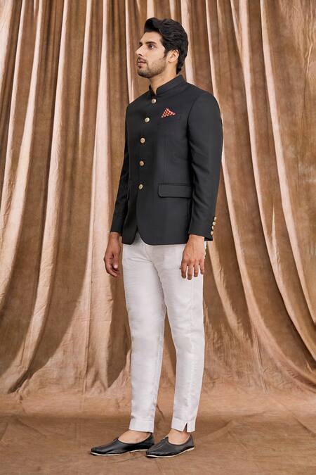 Buy_Aham-Vayam_Black Cotton Bandhgala _Online_at_Aza_Fashions