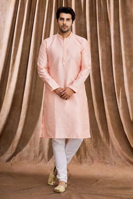 Aham-Vayam Silk Mandarin Collar Kurta Set 