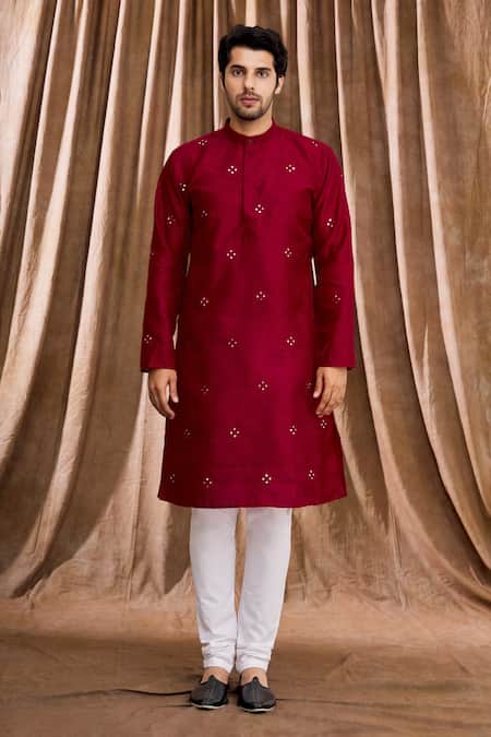 Buy Aham-Vayam Red Silk Mirrorwork Kurta Set Online at Aza Fashions Buy_Aham-Vayam_Red Silk Mirrorwork Kurta Set _Online_at_Aza_Fashions