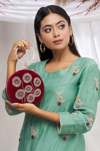 Samyukta Singhania Maroon Embroidered Floral Clutch Online at Aza Fashions Samyukta Singhania_Maroon Embroidered Floral Clutch_Online_at_Aza_Fashions