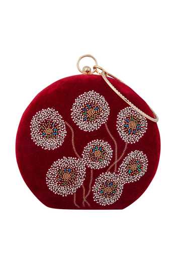 Shop Samyukta Singhania Maroon Embroidered Floral Clutch Online at Aza Fashions Shop_Samyukta Singhania_Maroon Embroidered Floral Clutch_Online_at_Aza_Fashions