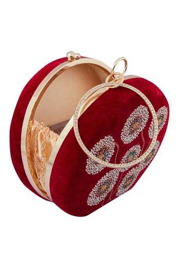 Samyukta Singhania Maroon Embroidered Floral Clutch at Aza Fashions Samyukta Singhania_Maroon Embroidered Floral Clutch_at_Aza_Fashions