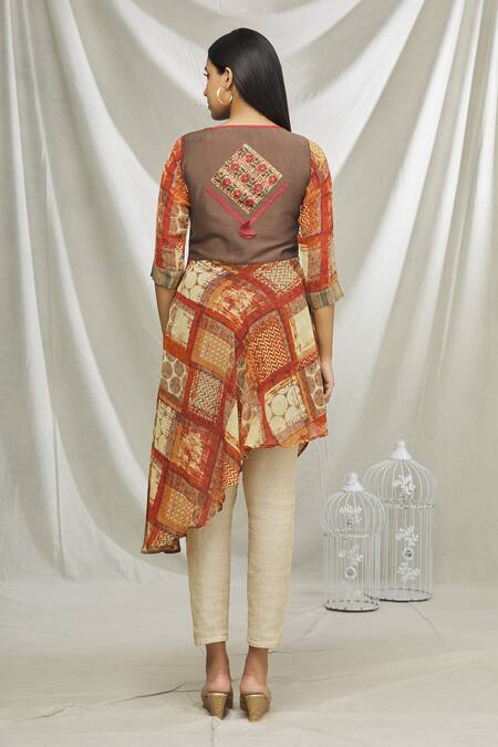 Shop Samyukta Singhania Multi Color Art Silk Geometric Print Asymmetric Tunic at Aza Fashions Shop_Samyukta Singhania_Multi Color Art Silk Geometric Print Asymmetric Tunic_at_Aza_Fashions