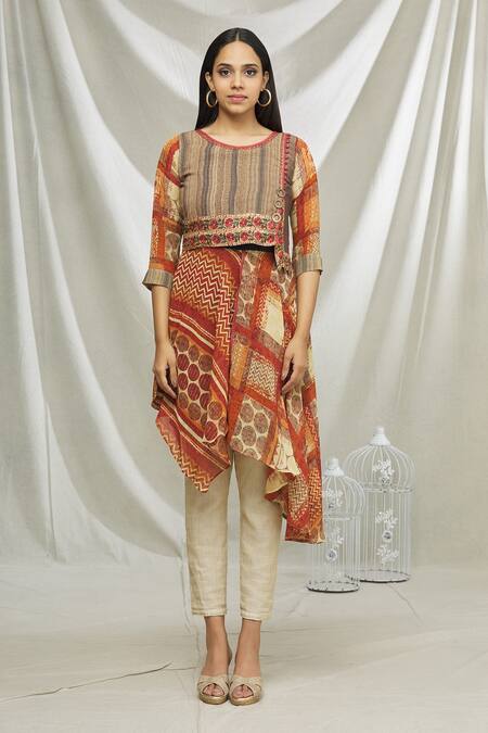 Buy Samyukta Singhania Multi Color Art Silk Geometric Print Asymmetric Tunic Online at Aza Fashions Buy_Samyukta Singhania_Multi Color Art Silk Geometric Print Asymmetric Tunic_Online_at_Aza_Fashions