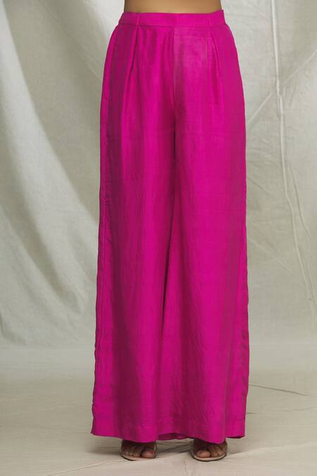 Shop Ibai Pink Mulberry Silk Thread Work Placement Embroidered Kurta And Sharara Set Online at Aza Fashions Shop_Ibai_Pink Mulberry Silk Thread Work Placement Embroidered Kurta And Sharara Set _Online_at_Aza_Fashions