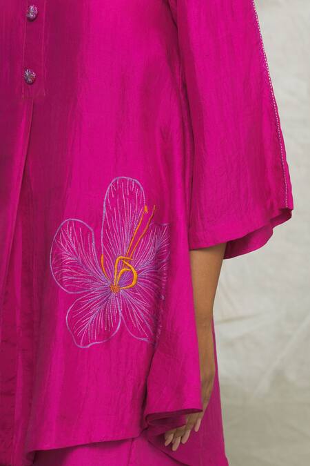 Ibai Pink Mulberry Silk Thread Work Placement Embroidered Kurta And Sharara Set at Aza Fashions Ibai_Pink Mulberry Silk Thread Work Placement Embroidered Kurta And Sharara Set _at_Aza_Fashions