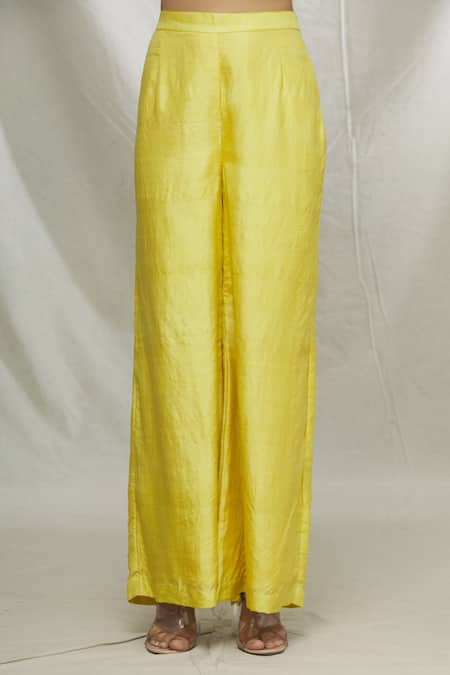 Shop Ibai Yellow Mulberry Silk Thread Work Placement Embroidered Kurta And Sharara Set Online at Aza Fashions Shop_Ibai_Yellow Mulberry Silk Thread Work Placement Embroidered Kurta And Sharara Set _Online_at_Aza_Fashions