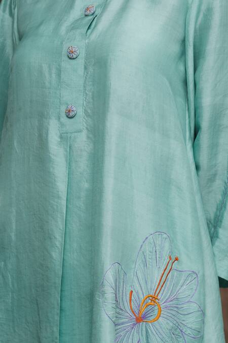 Ibai Blue Mulberry Silk Thread Work Placement Embroidered Kurta And Sharara Set at Aza Fashions Ibai_Blue Mulberry Silk Thread Work Placement Embroidered Kurta And Sharara Set _at_Aza_Fashions