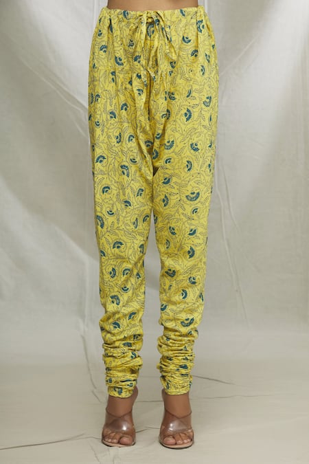 Shop_Ibai_Yellow Chanderi, Matka Silk Block Print, Geometric Embroidered Anarkali Set _Online_at_Aza_Fashions