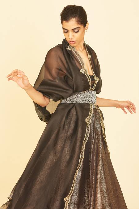 Ekaya Banaras_Black Handwoven Silk Lehenga And Dupatta Set_Online_at_Aza_Fashions