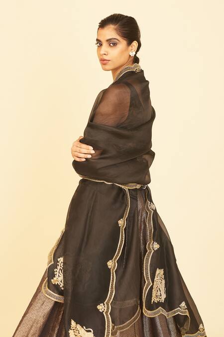 Buy_Ekaya Banaras_Black Handwoven Silk Lehenga And Dupatta Set_Online_at_Aza_Fashions