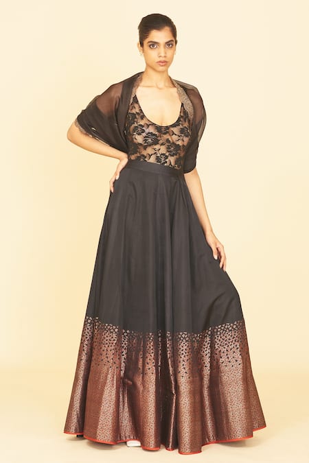 Ekaya Banaras Black Handwoven Lehenga And Dupatta Set 