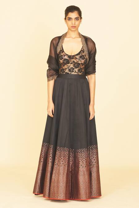 Ekaya Banaras_Black Handwoven Lehenga And Dupatta Set_Online_at_Aza_Fashions