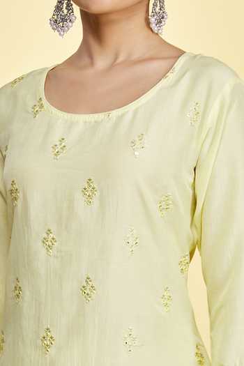 Aryavir Malhotra_Yellow Silk Blend Embroidered Floral Round Kurta Set_at_Aza_Fashions