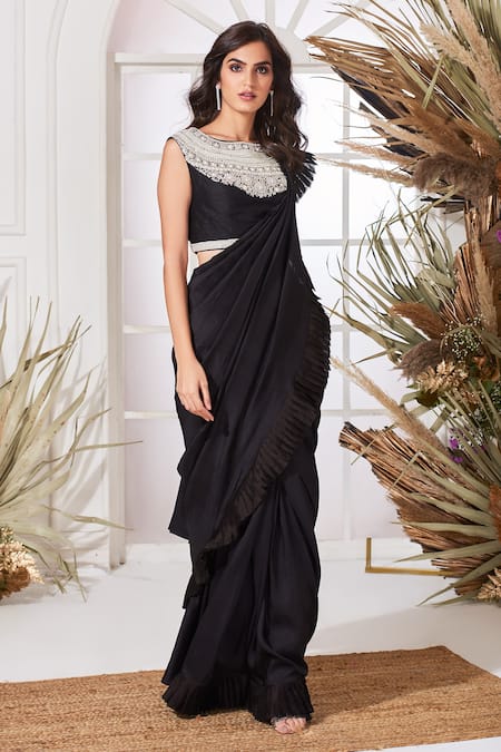 Buy Black Organza Ruffle Saree Custom Made Party Wear Indo Western Dress  Designer Prestitched Saree for Women Dhoti Saree Drape Saree for Women  Online in India - Etsy
