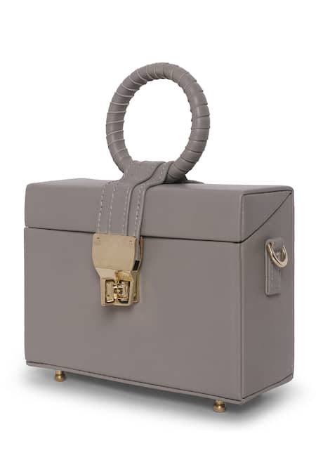 Born Flash_Gray Grey Leather Designer Sling Bag _Online_at_Aza_Fashions