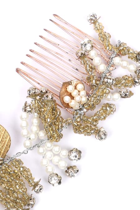 Buy Born Flash Gold Crystals, Pearls, Sequins Antonina Hair Comb Online at Aza Fashions Buy_Born Flash_Gold Crystals, Pearls, Sequins Antonina Hair Comb _Online_at_Aza_Fashions