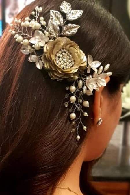 Shop Born Flash Silver Crystals, Sequins, Pearls Briseis Hair Comb at Aza Fashions Shop_Born Flash_Silver Crystals, Sequins, Pearls Briseis Hair Comb _at_Aza_Fashions
