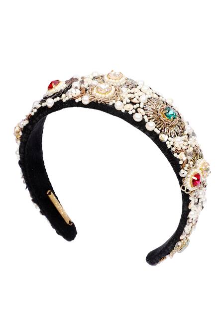 Buy_Born Flash_Multi Color Crystals, Beads, Pearls Ainhoa Hairband _Online_at_Aza_Fashions