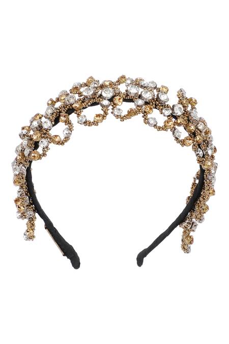 Born Flash Gold Crystals, Beads Alessia Hairband Online at Aza Fashions Born Flash_Gold Crystals, Beads Alessia Hairband _Online_at_Aza_Fashions
