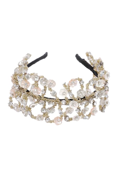 Shop Born Flash Gold Crystals, Sequins Amerie Hairband at Aza Fashions Shop_Born Flash_Gold Crystals, Sequins Amerie Hairband _at_Aza_Fashions