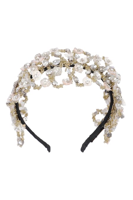 Shop Born Flash Gold Crystals, Sequins Amerie Hairband Online at Aza Fashions Shop_Born Flash_Gold Crystals, Sequins Amerie Hairband _Online_at_Aza_Fashions