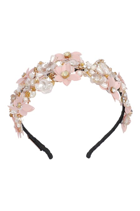 Shop Born Flash Peach Beads, Sequins, Crystals Apolline Hairband at Aza Fashions Shop_Born Flash_Peach Beads, Sequins, Crystals Apolline Hairband _at_Aza_Fashions