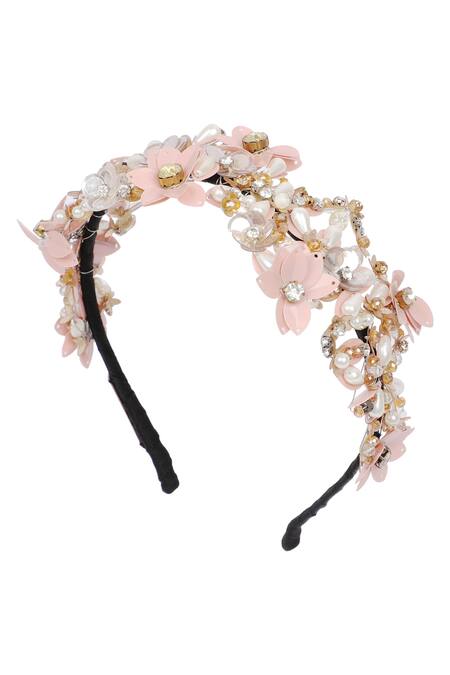 Shop Born Flash Peach Beads, Sequins, Crystals Apolline Hairband Online at Aza Fashions Shop_Born Flash_Peach Beads, Sequins, Crystals Apolline Hairband _Online_at_Aza_Fashions