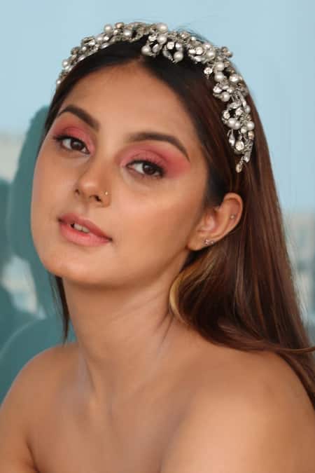 Shop Born Flash Silver Crystals, Sequins, Pearls Birdie Hairband at Aza Fashions Shop_Born Flash_Silver Crystals, Sequins, Pearls Birdie Hairband _at_Aza_Fashions