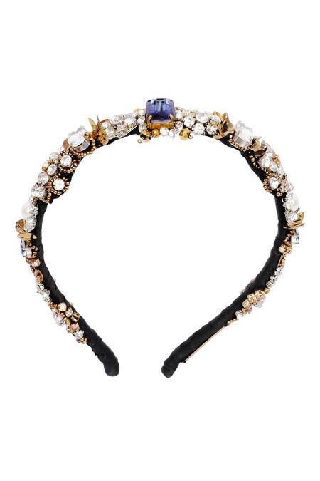Born Flash_Silver Crystals, Beads Elizabeth Hairband _Online_at_Aza_Fashions