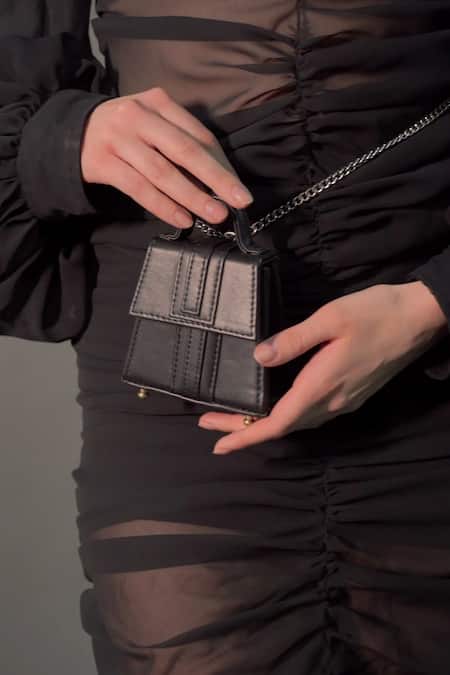 Shop Born Flash Black Triangular Leather Waist Bag at Aza Fashions Shop_Born Flash_Black Triangular Leather Waist Bag _at_Aza_Fashions