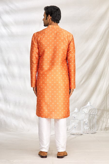 Shop_Arihant Rai Sinha_Orange Silk, Cotton Embroidery Bandhani Print Kurta Set _at_Aza_Fashions