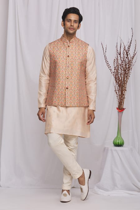 Ekam By Manish Floral Print Bundi & Kurta Set 