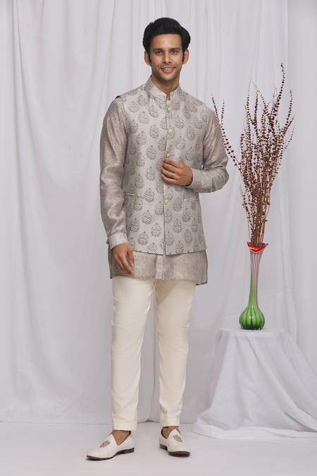 Ekam By Manish Floral Print Bundi & Shirt Set 