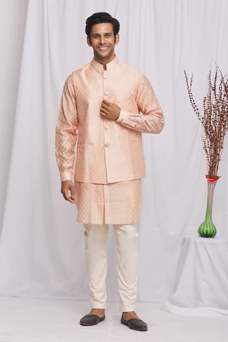 Cotton Solid Plain Peach Nehru Jacket at Rs 595/piece in Kanpur | ID:  2852083539791