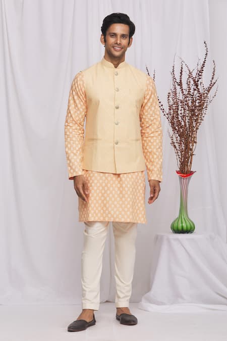 Buy Peach Silk Mens Nehru Jacket (NMK-5992) Online