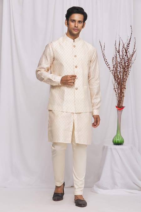 Buy Aany's Culture White Floral Pattern Polyester Wedding Nehru Jacket  (Koti) M Online at Best Prices in India - JioMart.