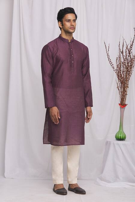 Ekam By Manish_Purple Cotton, Semi Silk Moonga Geometric Print Kurta Set_Online_at_Aza_Fashions